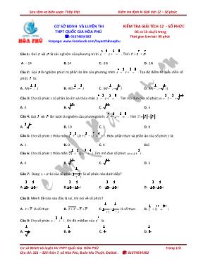 Kiểm tra Giải tích 12 - Số phức